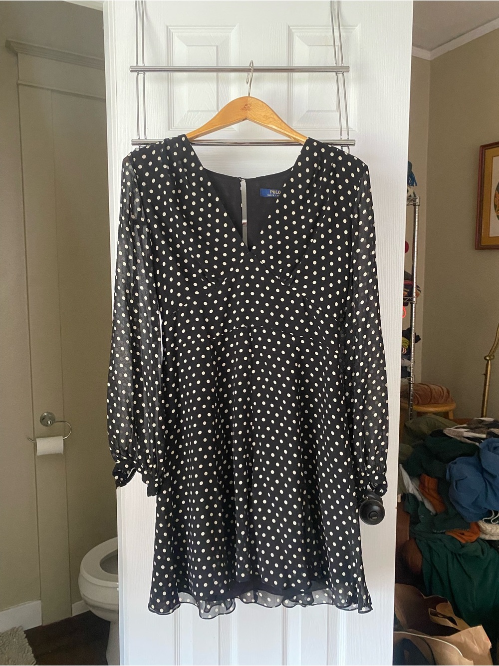 Ralph Lauren Black Polka Dot Long-Sleeve Mini Dress
